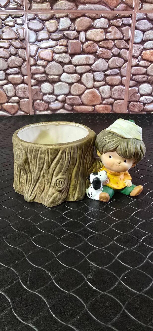 Vintage Napco Boy and his dog Planter-Rare